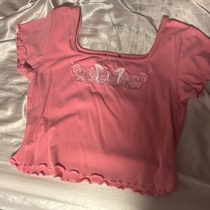 Pink Butterfly Embroidered Women's Top